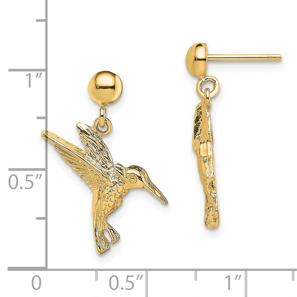 Gold Hummingbird Post Dangle Earrings - Model TE671 - Charlie & Co. Jewelry