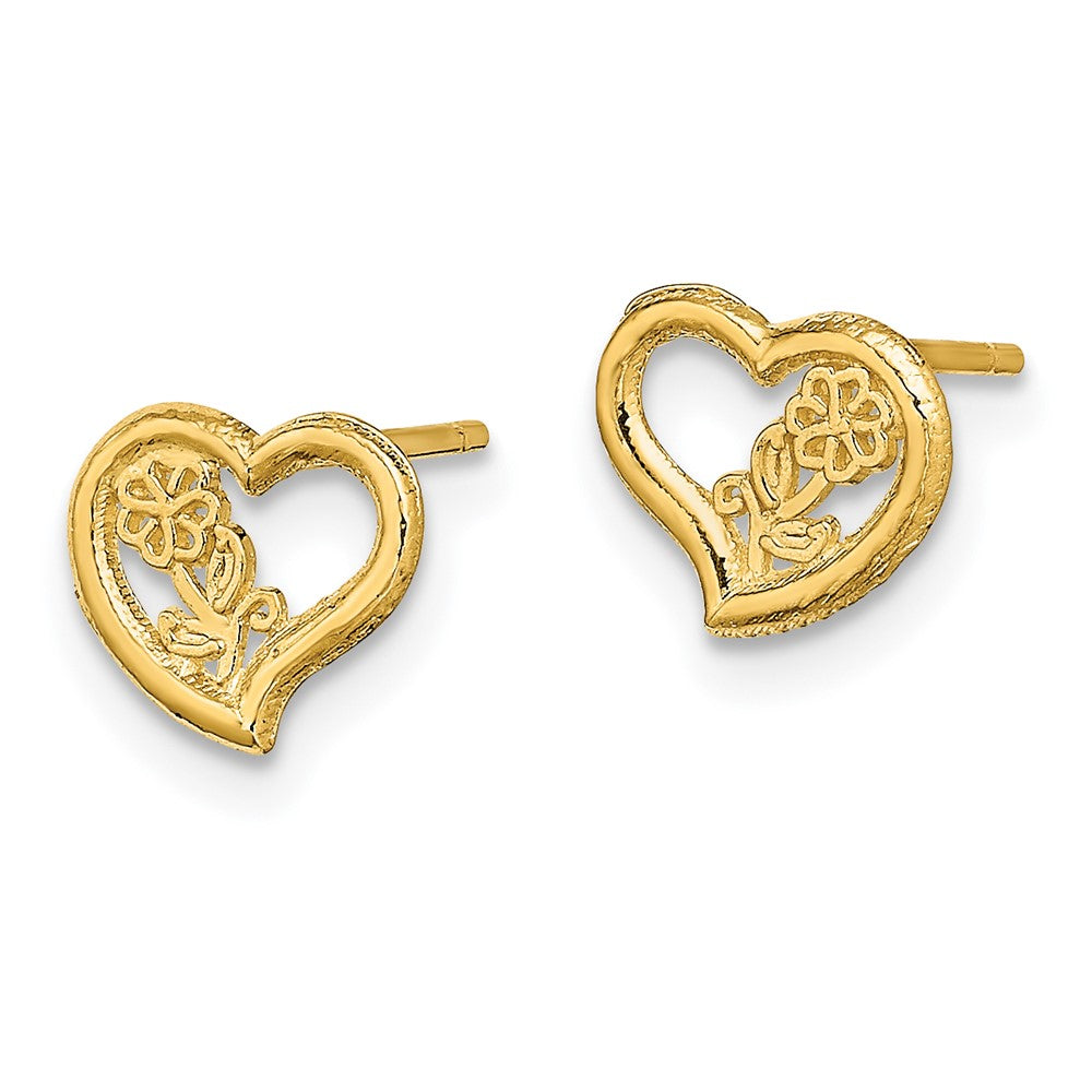 Gold Open Heart with Flower Post Earrings - Model TE708 - Charlie & Co. Jewelry