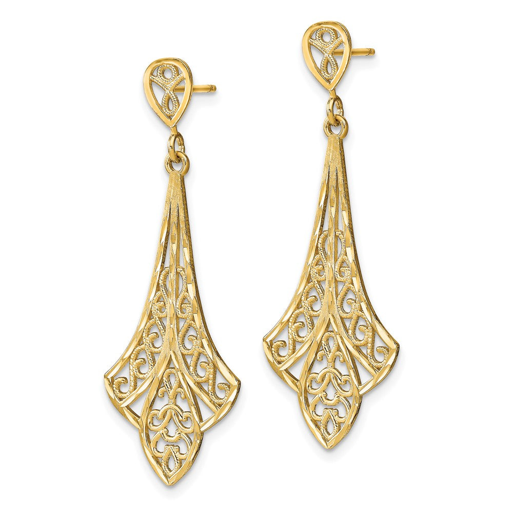 Gold Diamond Cut Filigree Dangle Post Earrings - Model TE717 - Charlie & Co. Jewelry