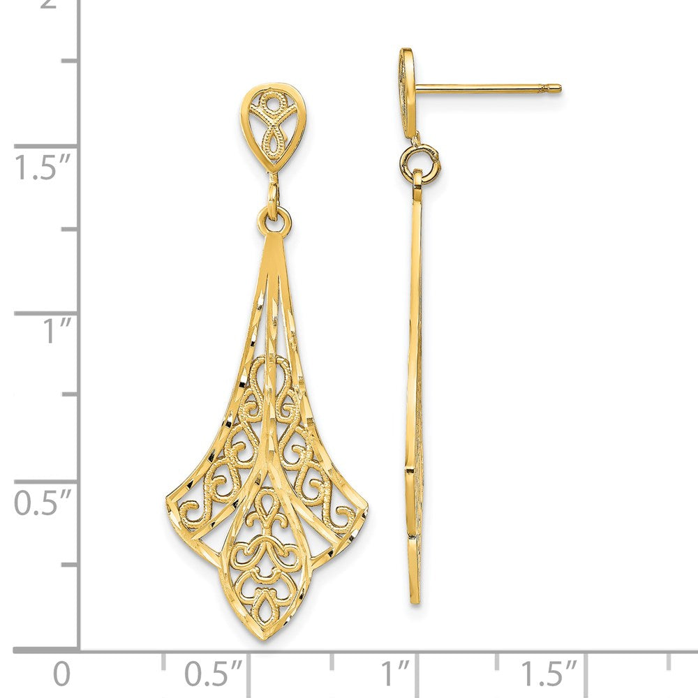 Gold Diamond Cut Filigree Dangle Post Earrings - Model TE717 - Charlie & Co. Jewelry