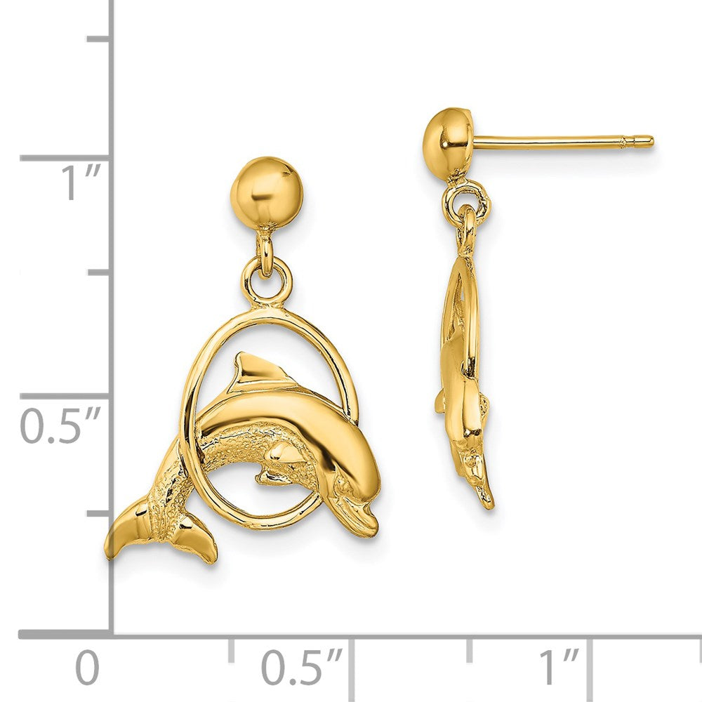 Gold 2-D Polished Dolphin Jumping Through Hoop Earrings - Model TE764 - Charlie & Co. Jewelry