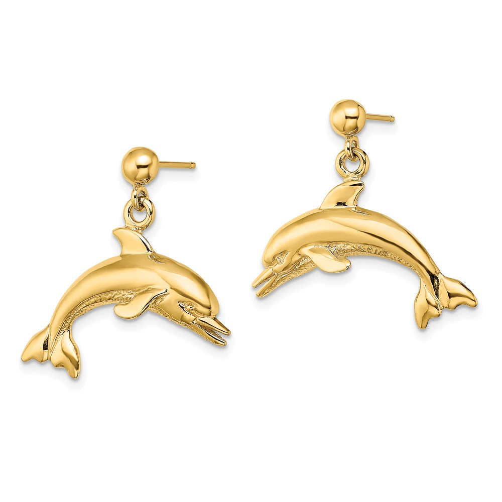 Gold Jumping Dolphin Dangle Earrings - Model TE844 - Charlie & Co. Jewelry