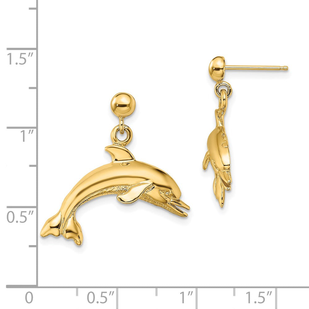 Gold Jumping Dolphin Dangle Earrings - Model TE844 - Charlie & Co. Jewelry