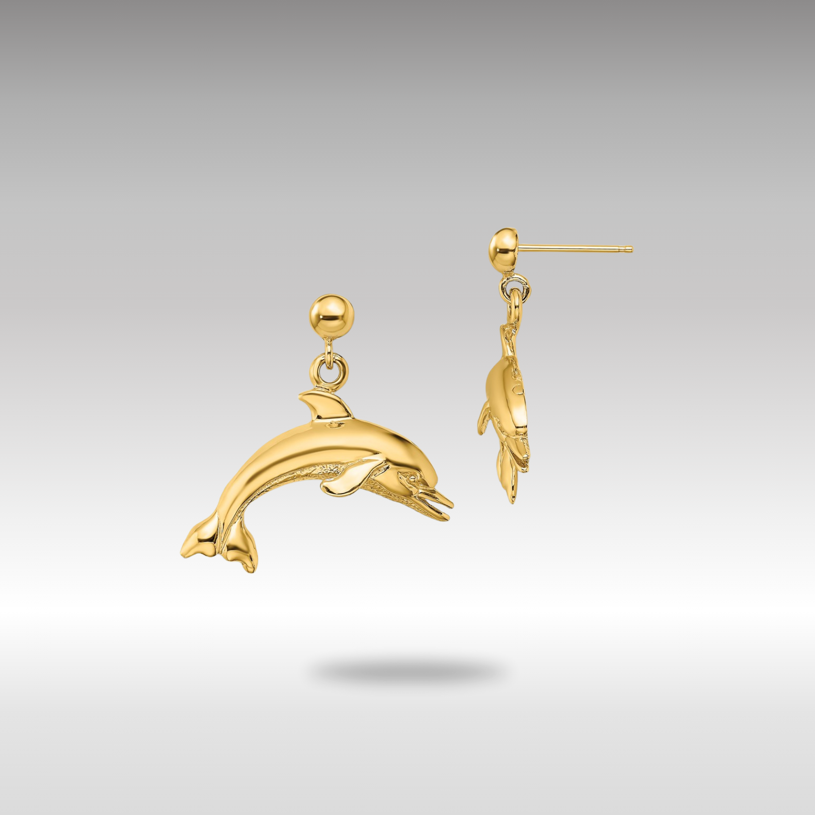 Gold Jumping Dolphin Dangle Earrings - Model TE844 - Charlie & Co. Jewelry