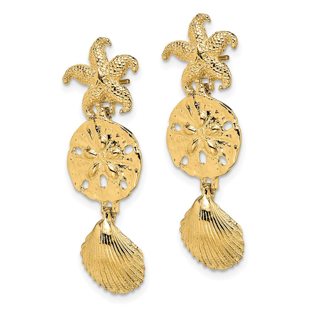 Gold Diamond Cut Starfish, Shell, Sand Dollar Dangle Earrings - Model TE847 - Charlie & Co. Jewelry