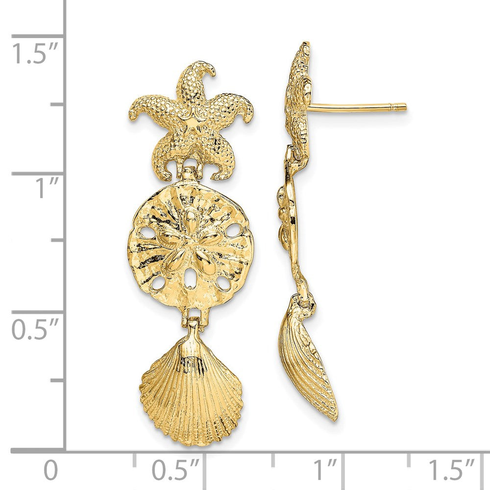 Gold Diamond Cut Starfish, Shell, Sand Dollar Dangle Earrings - Model TE847 - Charlie & Co. Jewelry