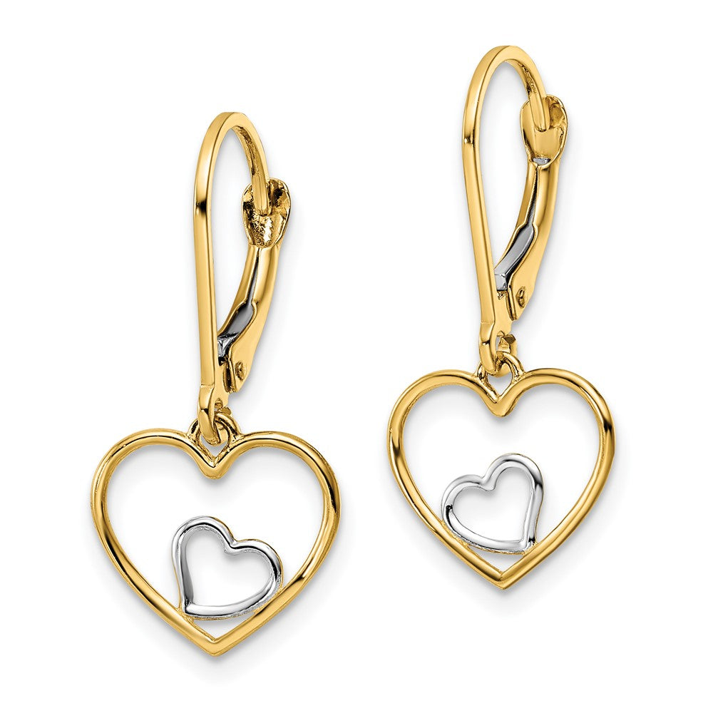 Gold Heart in Heart Leverback Dangle Earrings - Model TE966 - Charlie & Co. Jewelry