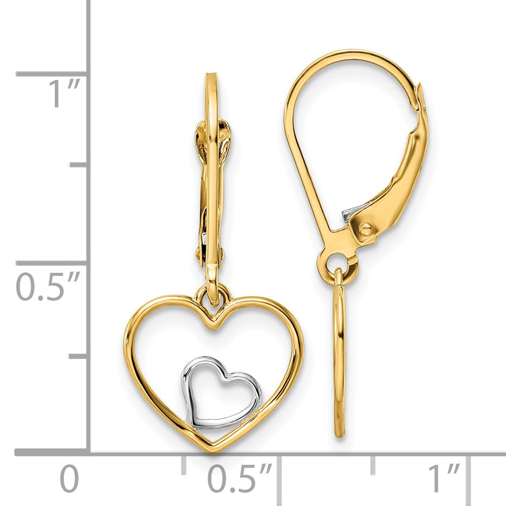 Gold Heart in Heart Leverback Dangle Earrings - Model TE966 - Charlie & Co. Jewelry