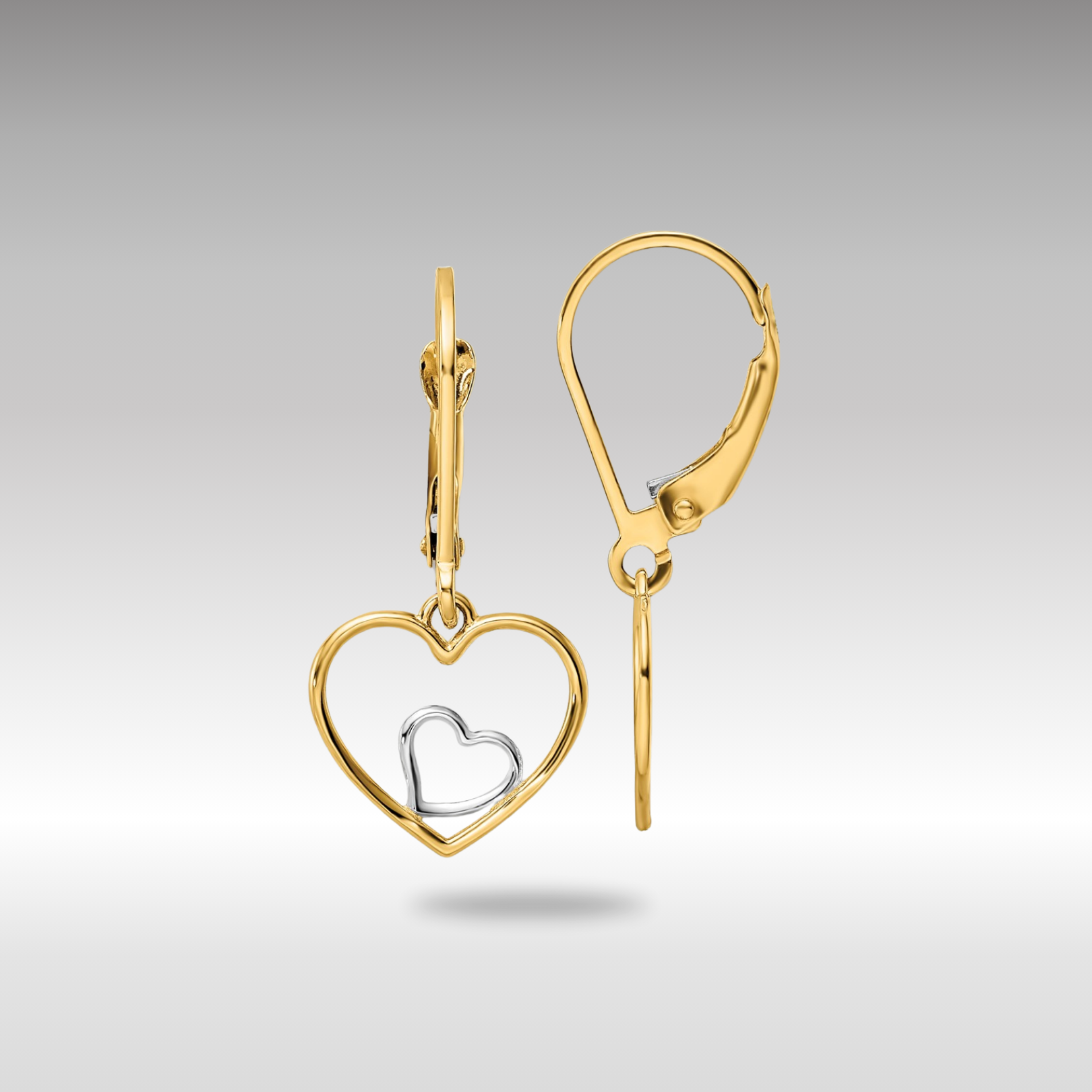 Gold Heart in Heart Leverback Dangle Earrings - Model TE966 - Charlie & Co. Jewelry