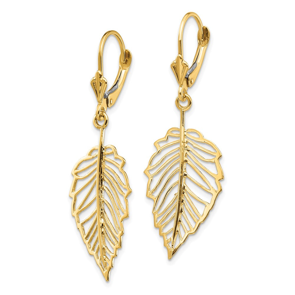 Gold Polished Leaf Leverback Earrings - Model TF1554 - Charlie & Co. Jewelry