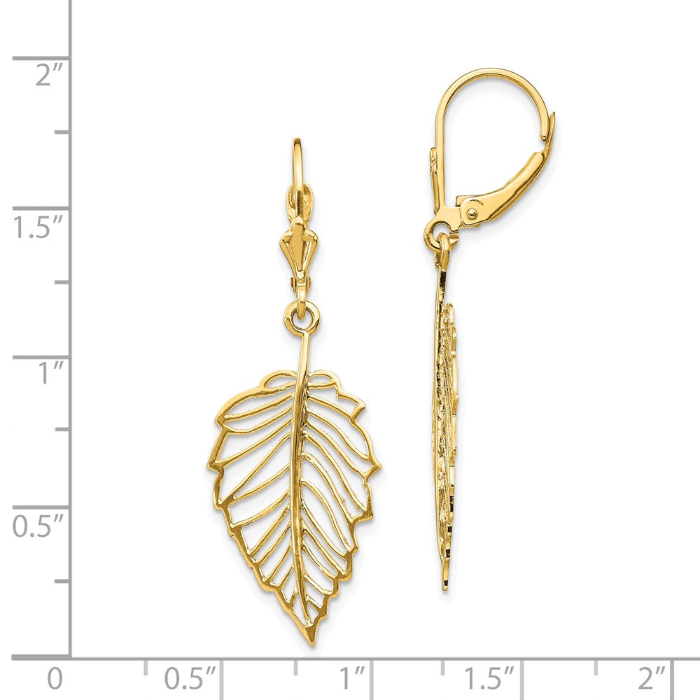 Gold Polished Leaf Leverback Earrings - Model TF1554 - Charlie & Co. Jewelry