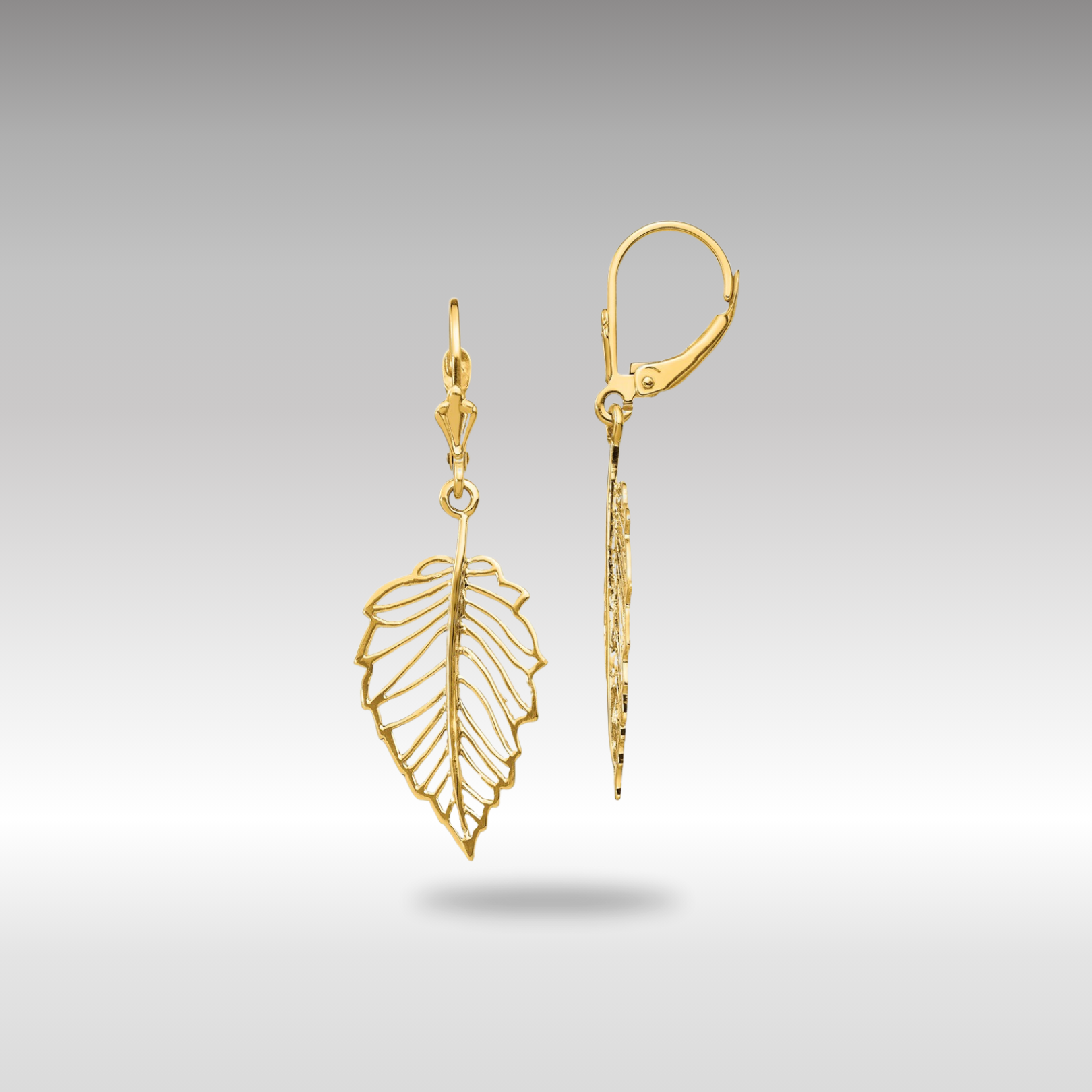 Gold Polished Leaf Leverback Earrings - Model TF1554 - Charlie & Co. Jewelry