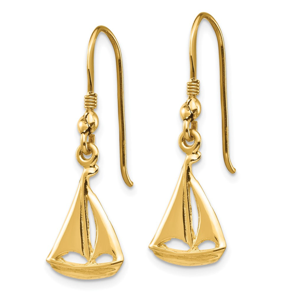 Gold Sailboat Shepherd Hook Earrings - Model TF1599 - Charlie & Co. Jewelry