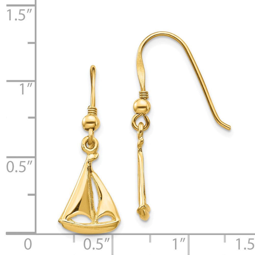 Gold Sailboat Shepherd Hook Earrings - Model TF1599 - Charlie & Co. Jewelry