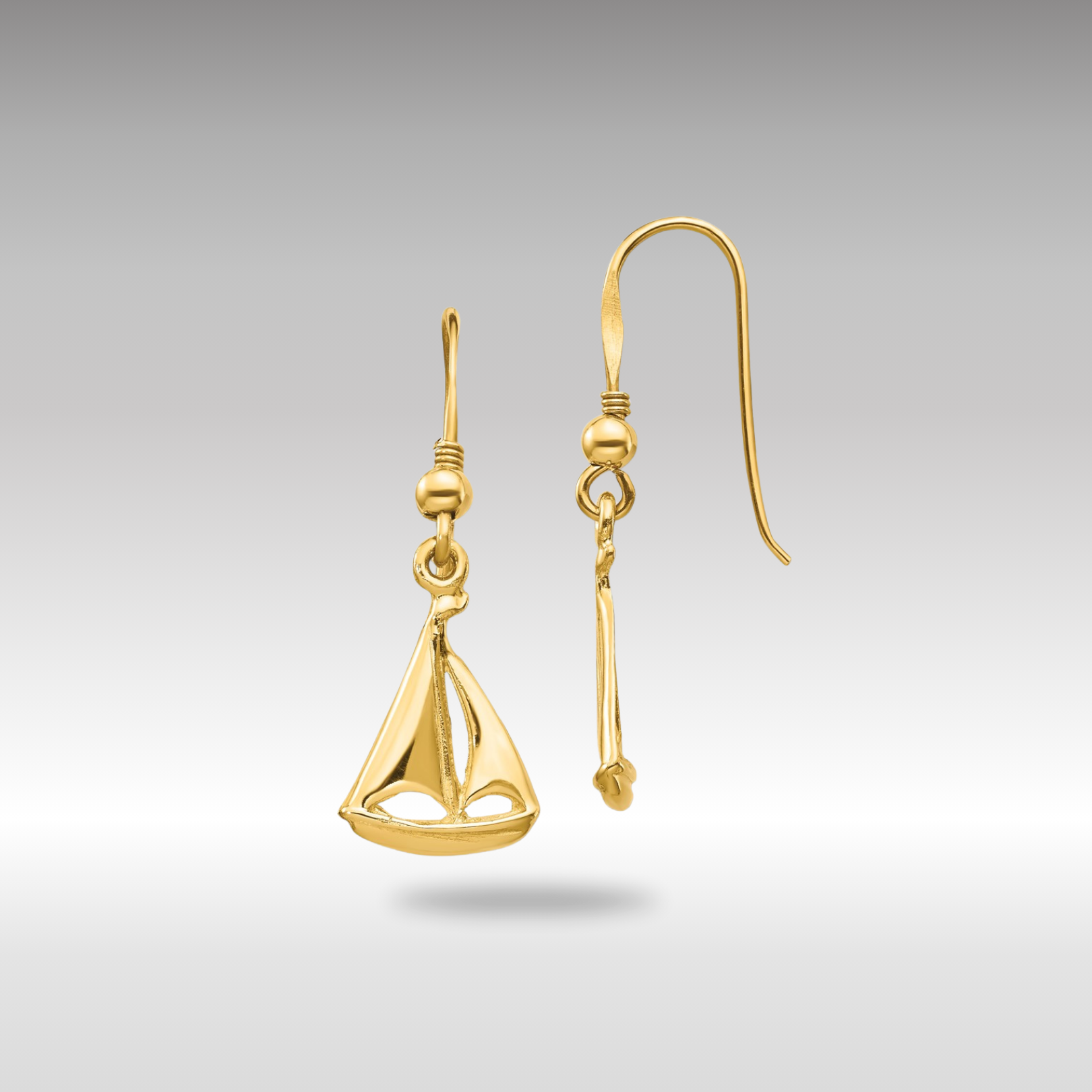 Gold Sailboat Shepherd Hook Earrings - Model TF1599 - Charlie & Co. Jewelry