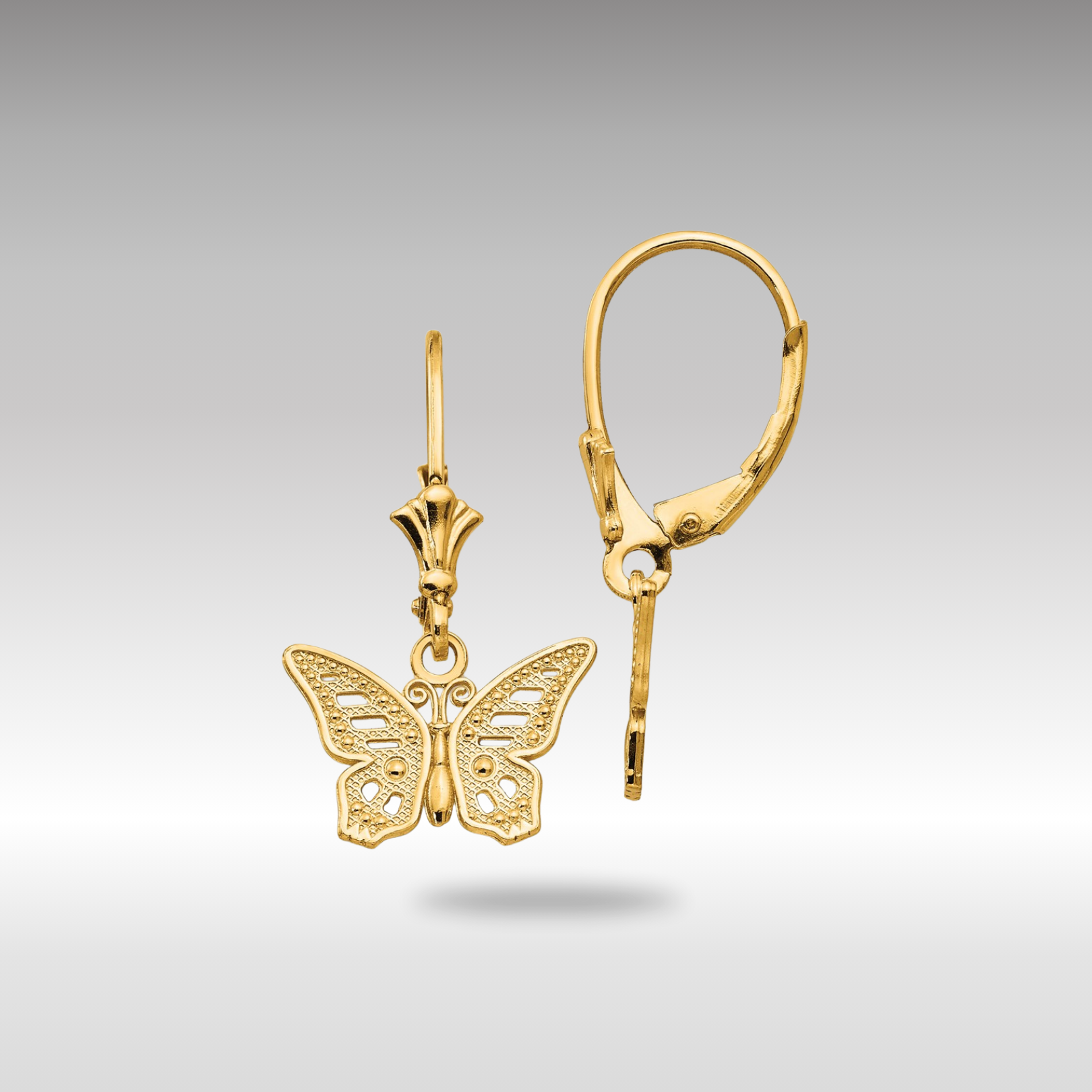 Gold Butterfly Leverback Earrings - Model TF1768 - Charlie & Co. Jewelry