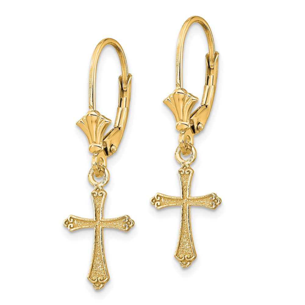 Gold Dangle Cross Leverback Earrings Model-TF1775 - Charlie & Co. Jewelry