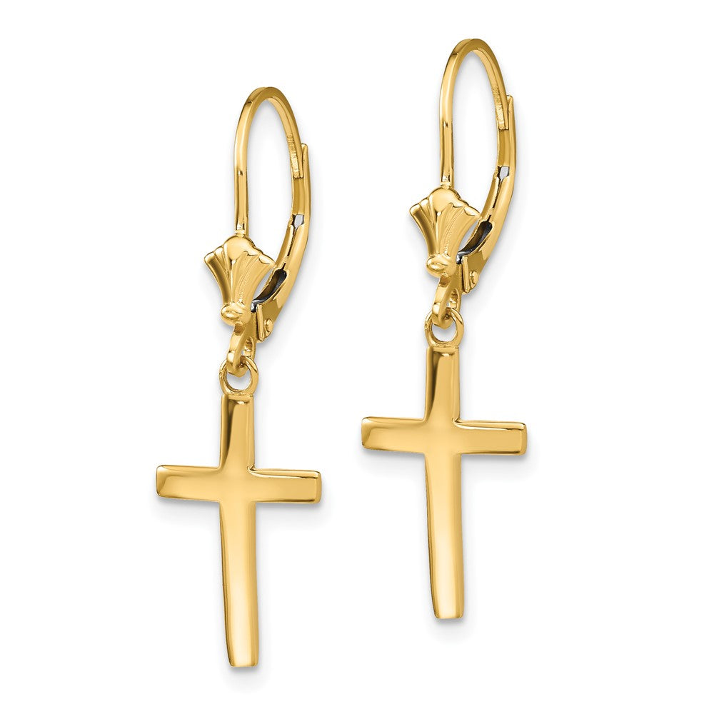 Gold Polished Cross Leverback Earrings Model-TF1776 - Charlie & Co. Jewelry