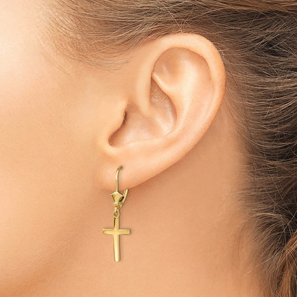 Gold Polished Cross Leverback Earrings Model-TF1776 - Charlie & Co. Jewelry