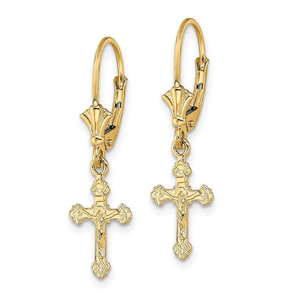 Gold Crucifix Leverback Earrings - Model TF1777 - Charlie & Co. Jewelry