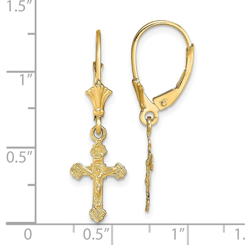 Gold Crucifix Leverback Earrings - Model TF1777 - Charlie & Co. Jewelry