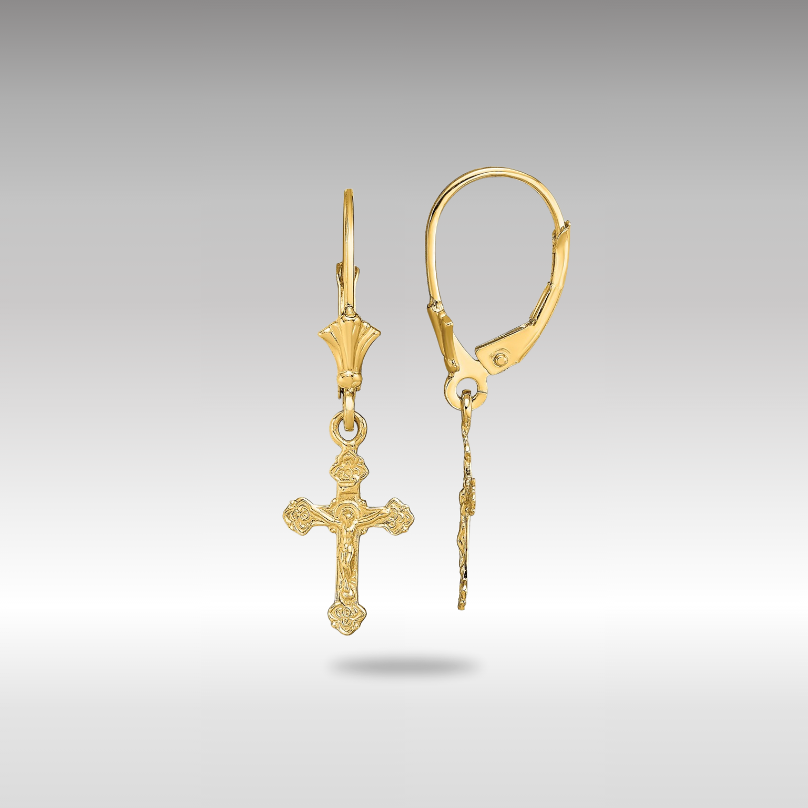 Gold Crucifix Leverback Earrings - Model TF1777 - Charlie & Co. Jewelry