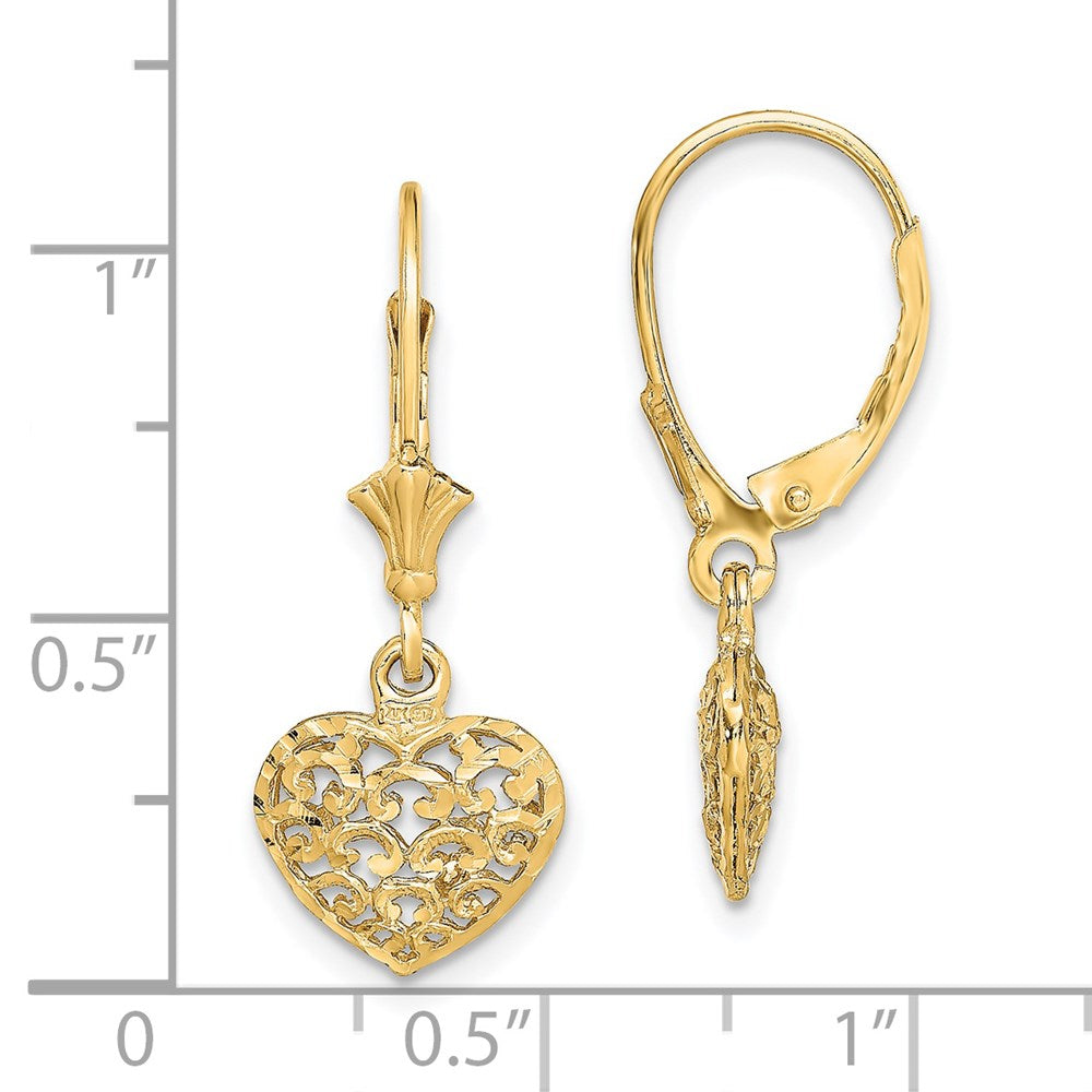 Gold Diamond-cut Mini Puffed Heart Leverback Earrings Model-TF1784 - Charlie & Co. Jewelry