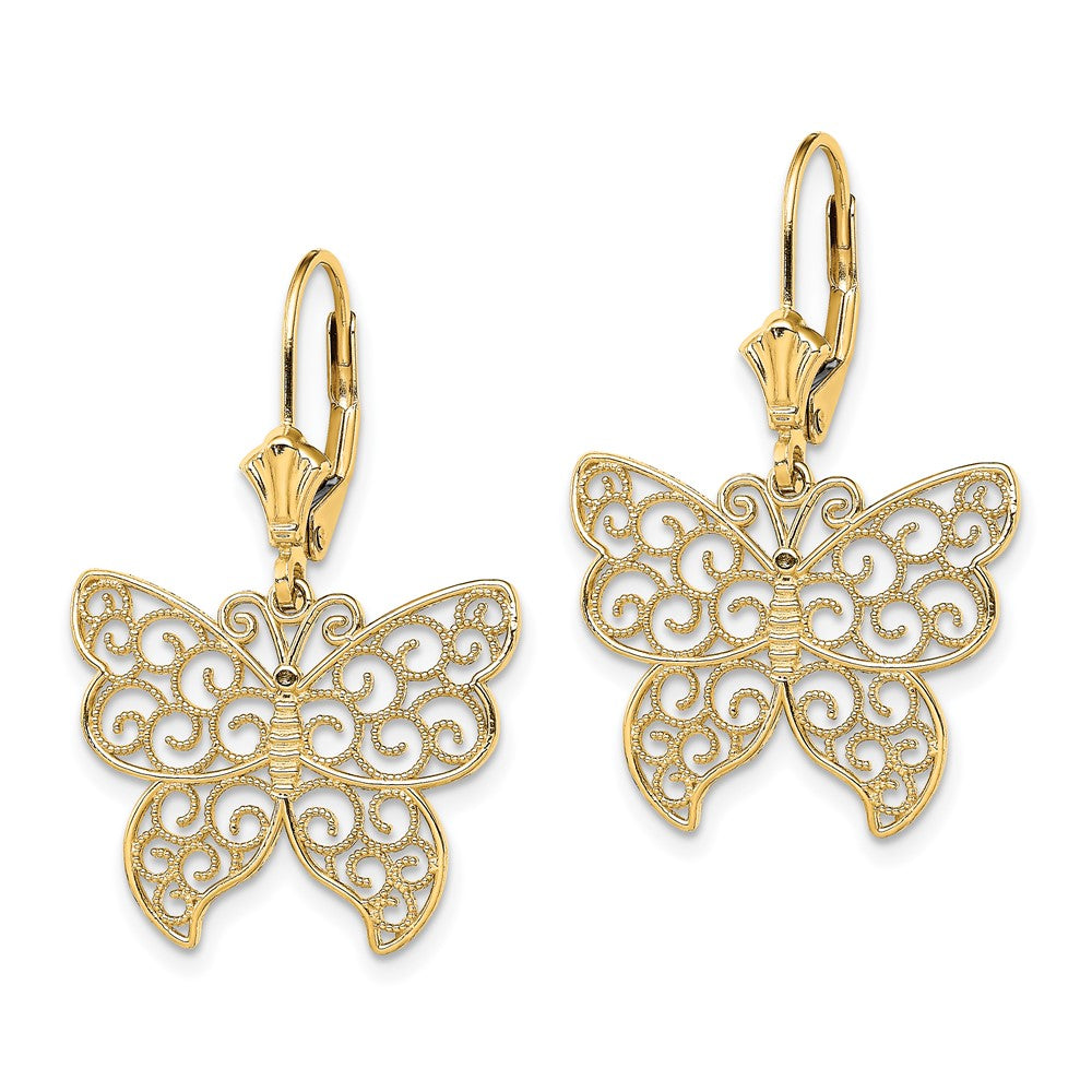 Gold Butterfly with Beaded Filigree Wings Leverback Earrings - Model TF1787 - Charlie & Co. Jewelry