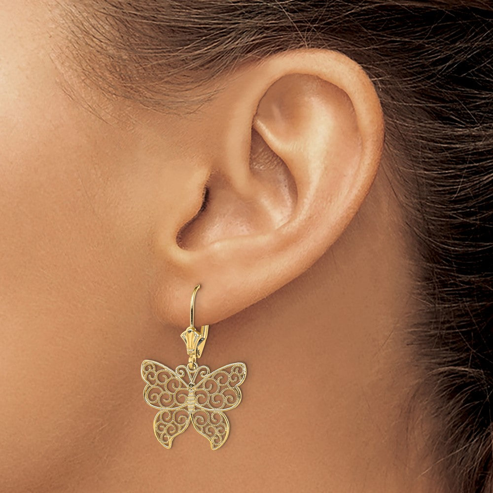 Gold Butterfly with Beaded Filigree Wings Leverback Earrings - Model TF1787 - Charlie & Co. Jewelry