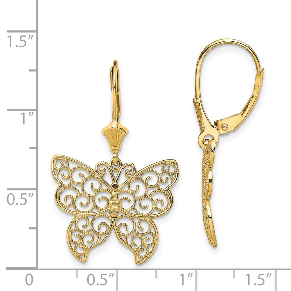 Gold Butterfly with Beaded Filigree Wings Leverback Earrings - Model TF1787 - Charlie & Co. Jewelry