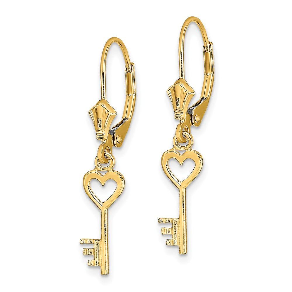 Gold Polished Heart Key Leverback Earrings - Model TF1797 - Charlie & Co. Jewelry