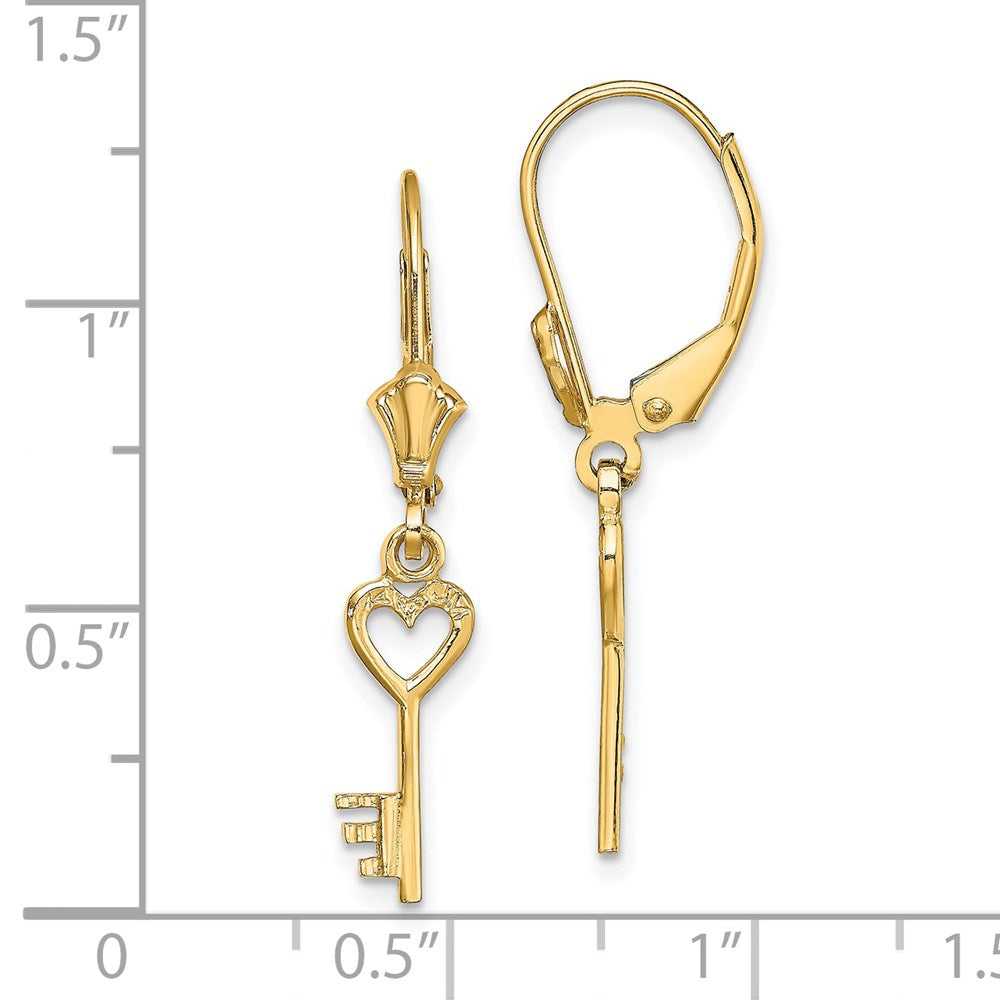 Gold Polished Heart Key Leverback Earrings - Model TF1797 - Charlie & Co. Jewelry