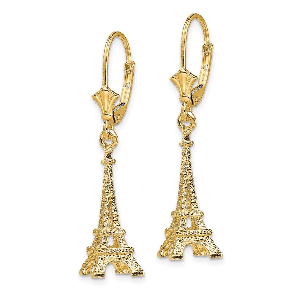 Gold 3-D Eiffel Tower Leverback Earrings - Model TF1798 - Charlie & Co. Jewelry