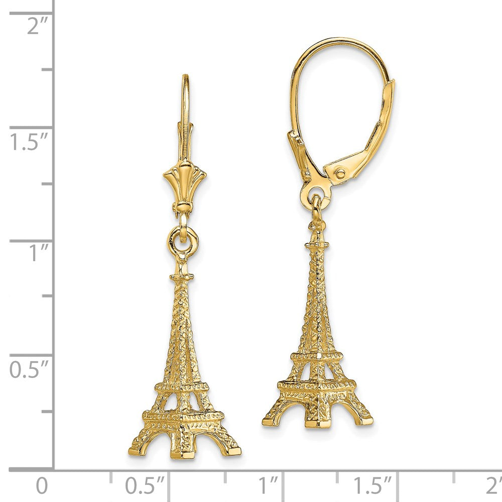 Gold 3-D Eiffel Tower Leverback Earrings - Model TF1798 - Charlie & Co. Jewelry