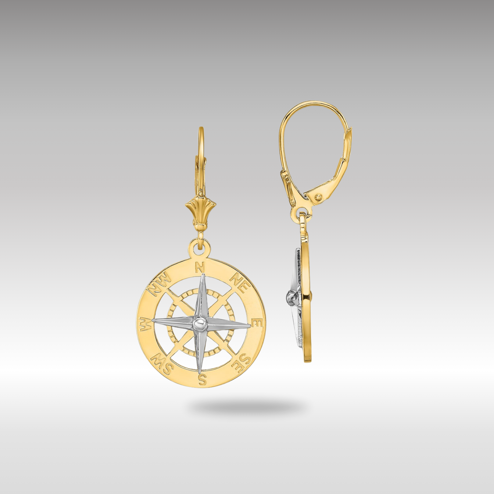 Gold Nautical Compass Leverback Earrings - Model TF1857 - Charlie & Co. Jewelry