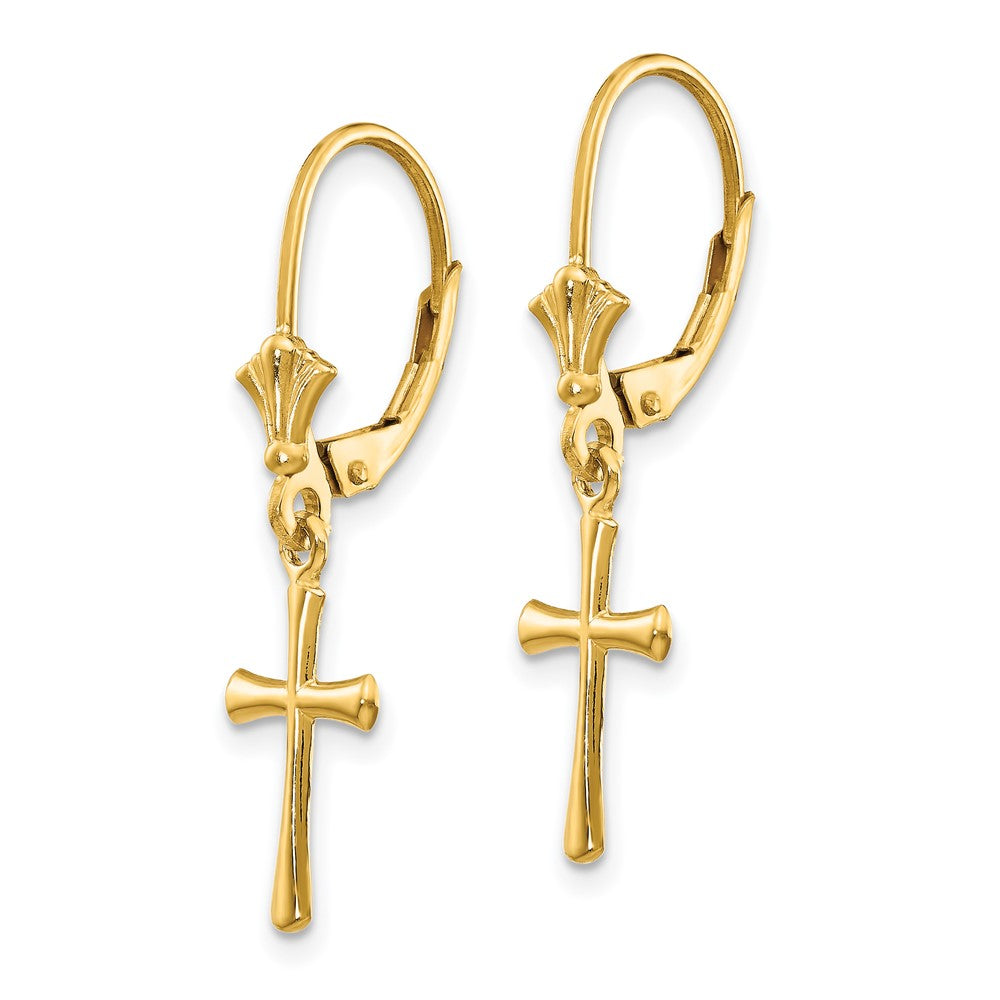 Gold Polished Cross Leverback Earrings Model-TF1924 - Charlie & Co. Jewelry