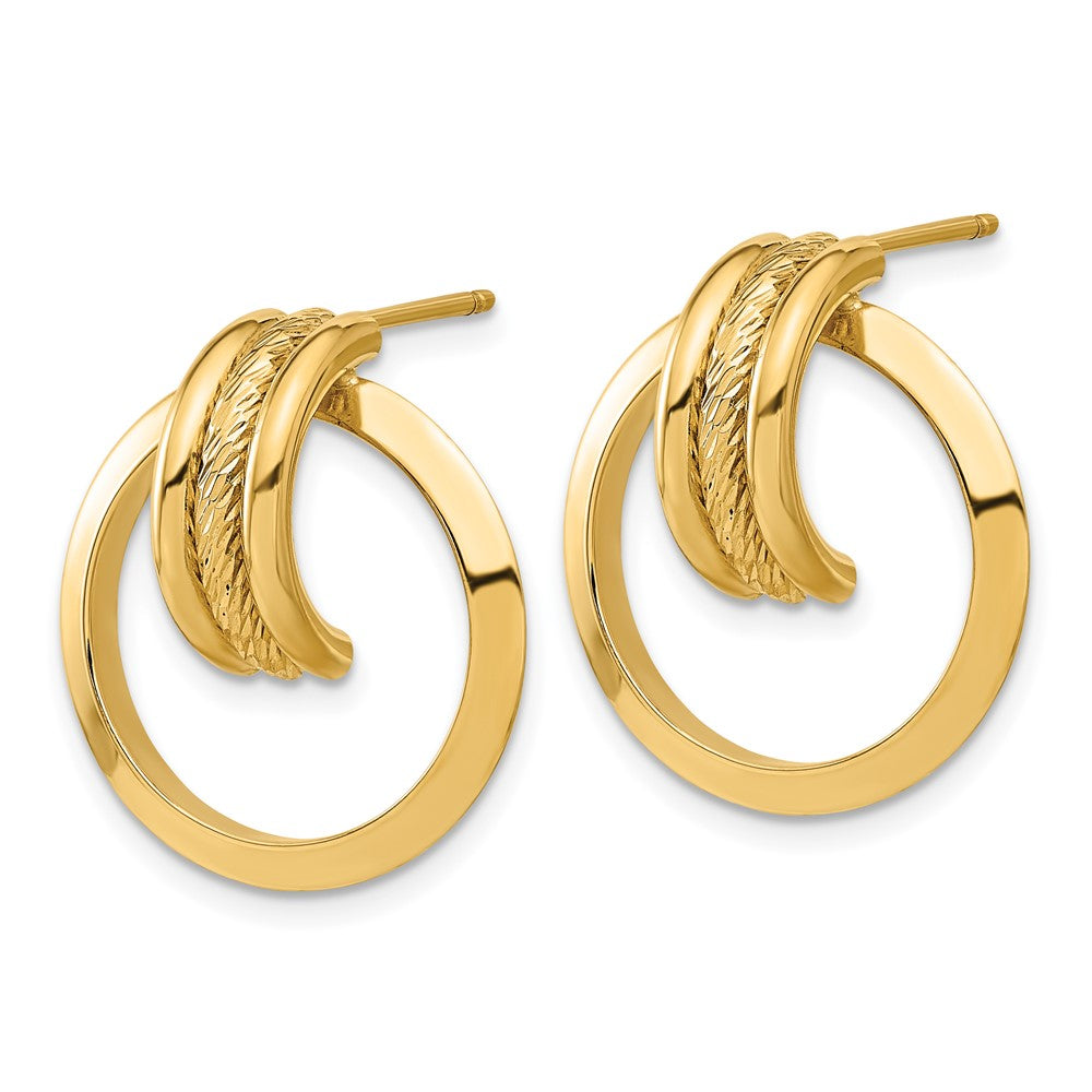 Gold Diamond-cut Center Triple Wire in Circle Post Dangle Earrings - Model TF1925 - Charlie & Co. Jewelry