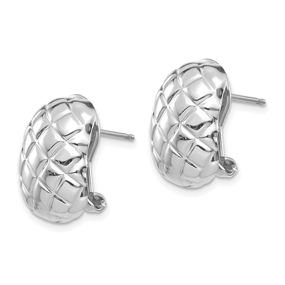 White Gold Polished Quilted Omega Back Post Earrings - Model TF210 - Charlie & Co. Jewelry