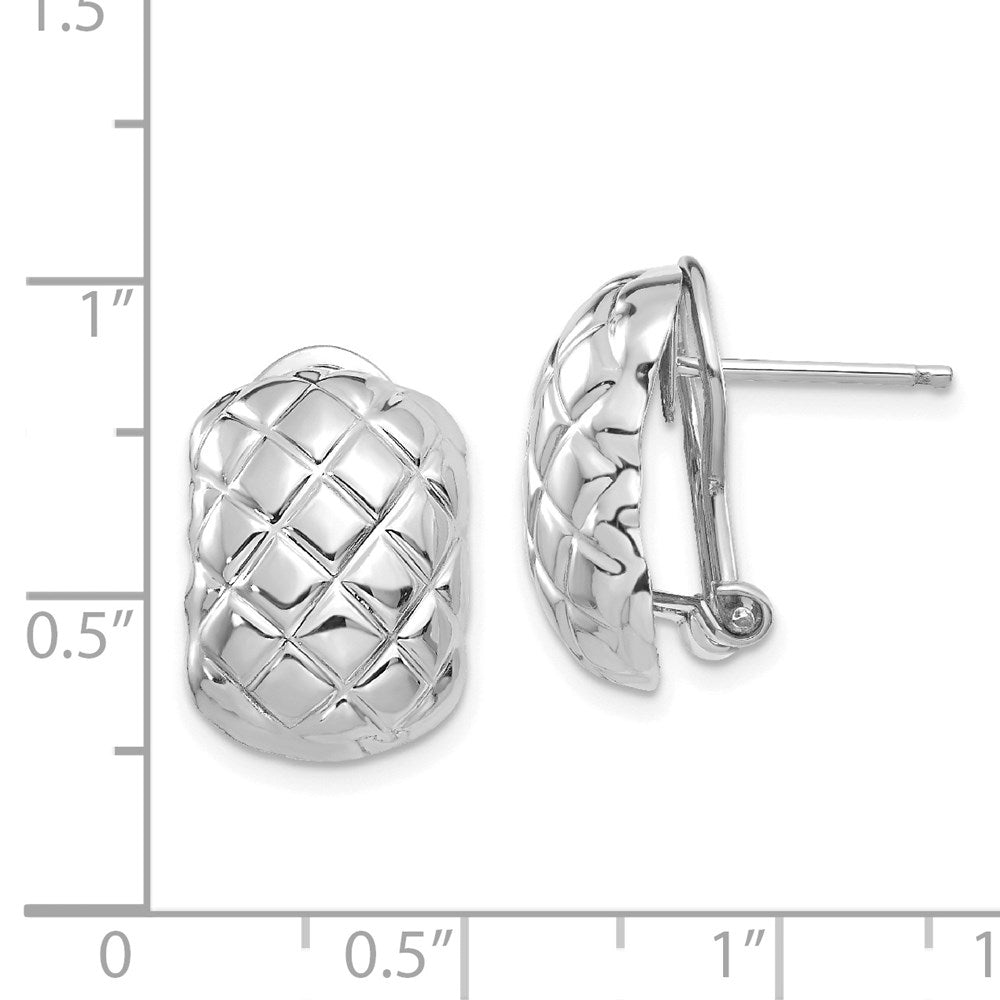 White Gold Polished Quilted Omega Back Post Earrings - Model TF210 - Charlie & Co. Jewelry