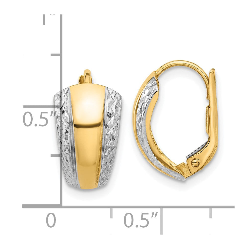 Yellow and White Gold Polished and Diamond-cut Leverback Earrings - Model TF2293 - Charlie & Co. Jewelry