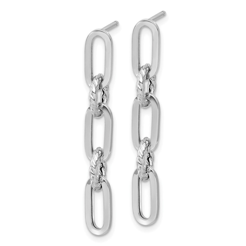 White Gold Polish and Twisted Chain Link Dangle Post Earrings - Model TF2318W - Charlie & Co. Jewelry