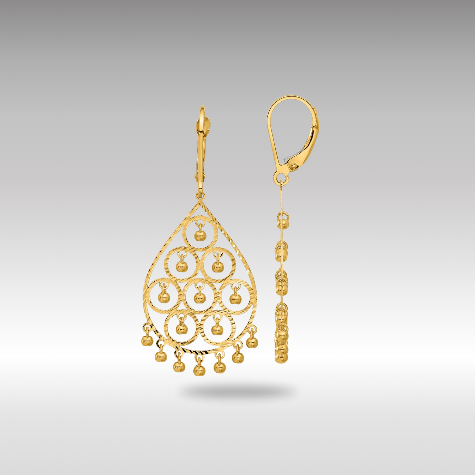 Gold Polished and Diamond-cut Chandelier Style Dangle Earrings - Model TF2329 - Charlie & Co. Jewelry