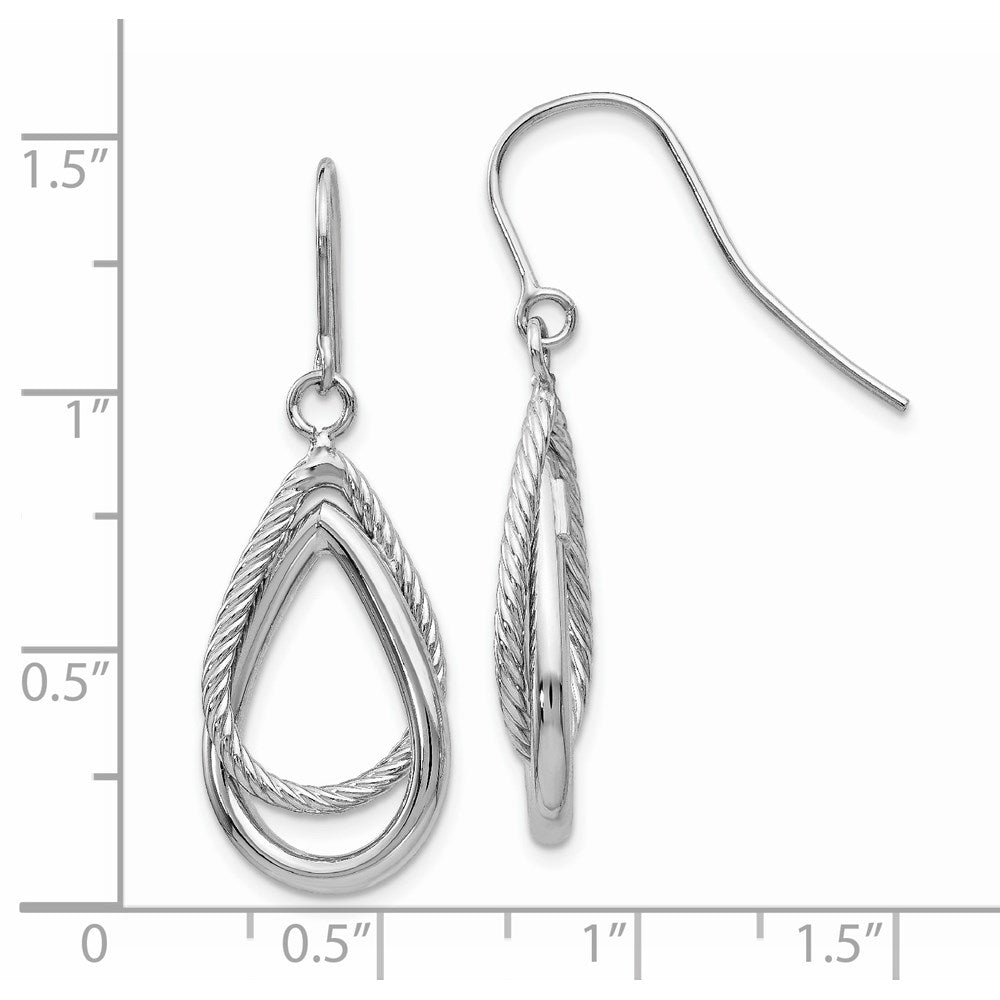 White Gold Polished and Textured Teardrop Shepherd Hook Earrings - Model TF547 - Charlie & Co. Jewelry