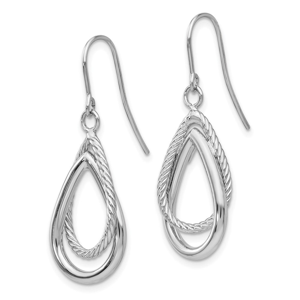 White Gold Polished and Textured Teardrop Shepherd Hook Earrings - Model TF547 - Charlie & Co. Jewelry