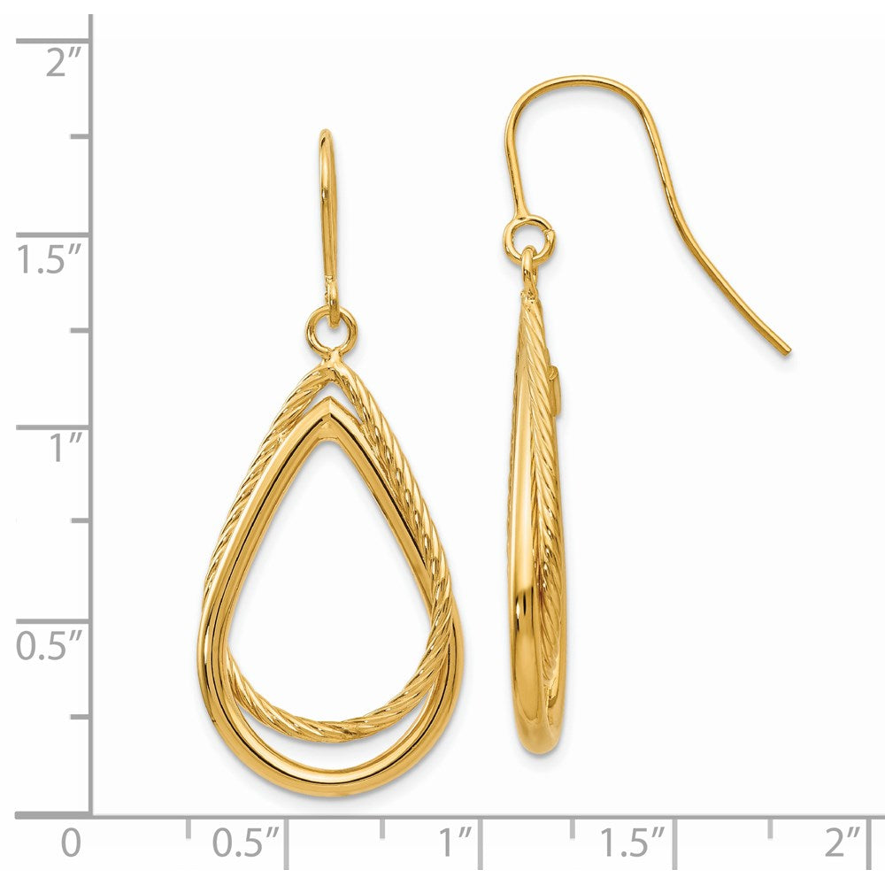 Gold Polished and Textured Teardrop Shepherd Hook Earrings - Model TF548 - Charlie & Co. Jewelry