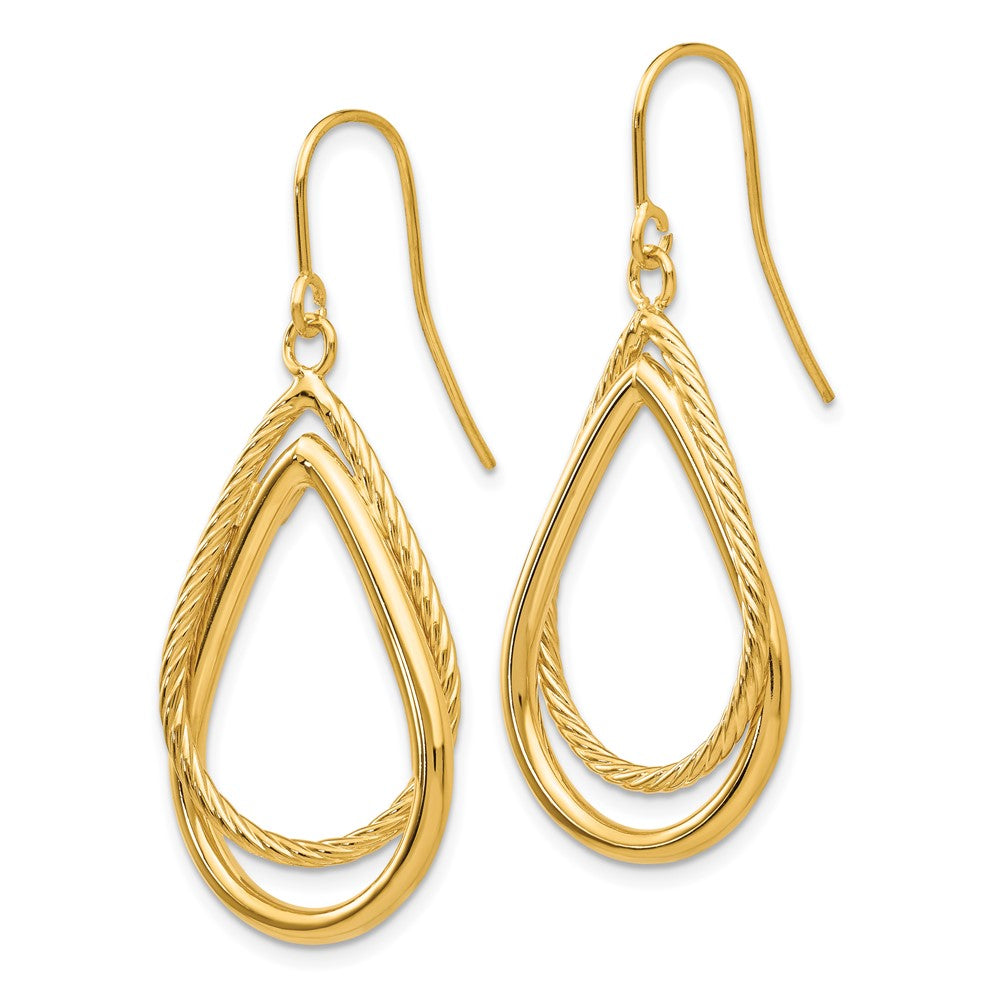 Gold Polished and Textured Teardrop Shepherd Hook Earrings - Model TF548 - Charlie & Co. Jewelry