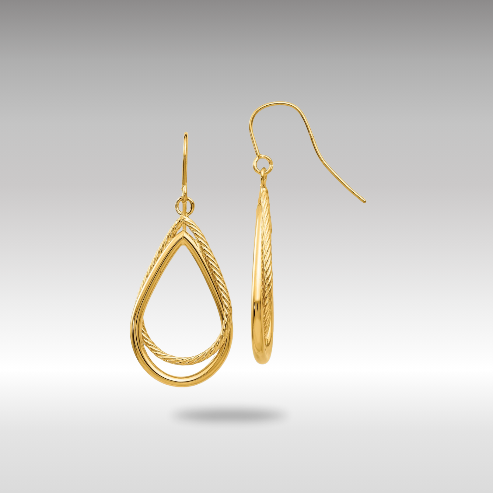 Gold Polished and Textured Teardrop Shepherd Hook Earrings - Model TF548 - Charlie & Co. Jewelry