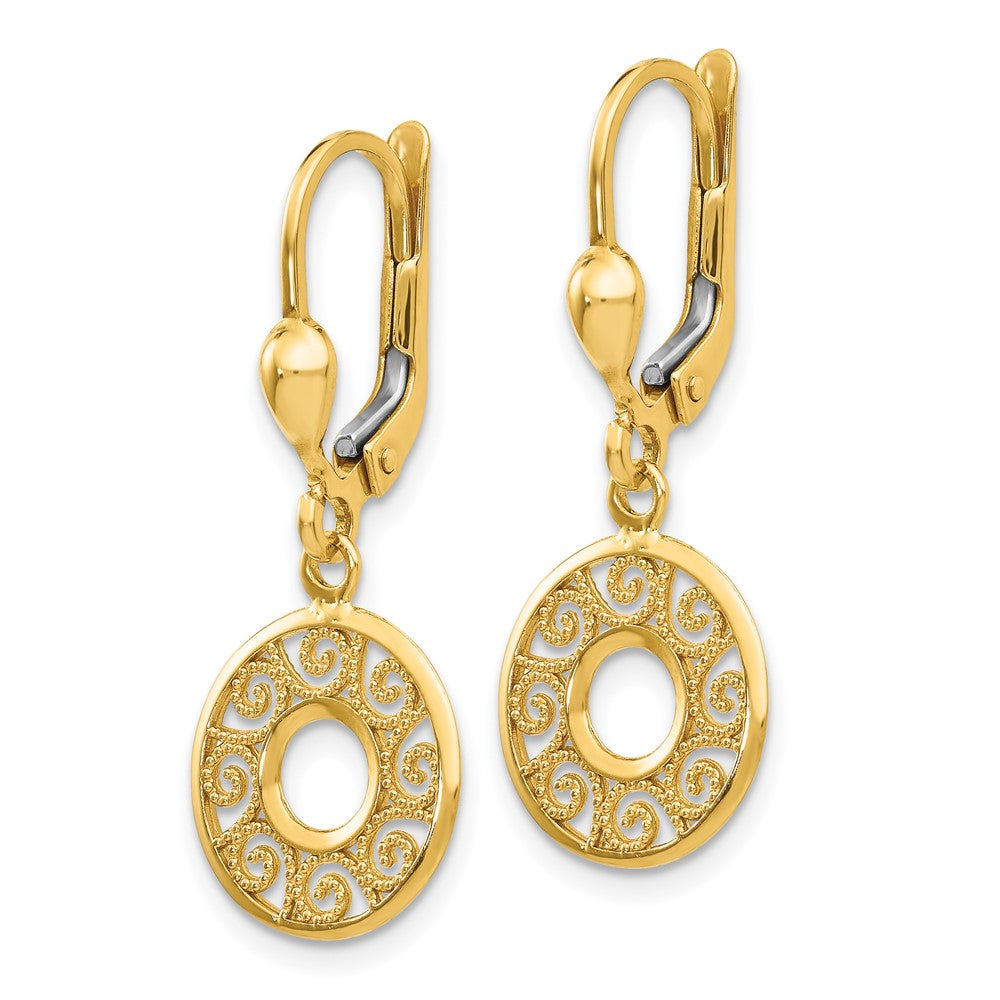 Gold Dangling Round Filigree Leverback Earrings Model-TH567 - Charlie & Co. Jewelry