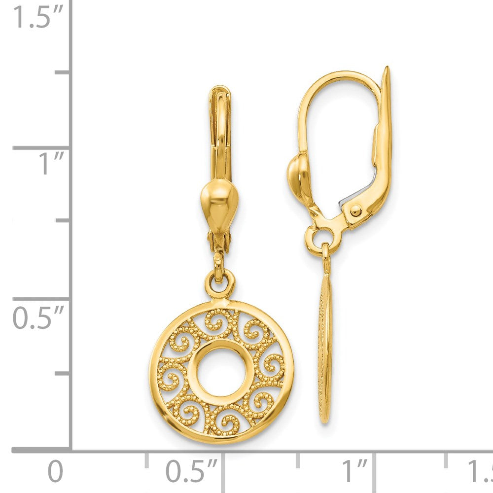 Gold Dangling Round Filigree Leverback Earrings Model-TH567 - Charlie & Co. Jewelry