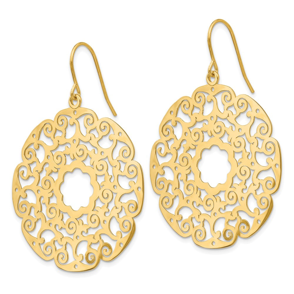 Gold Fancy Lace Filigree Dangle Earrings - Model TH589 - Charlie & Co. Jewelry